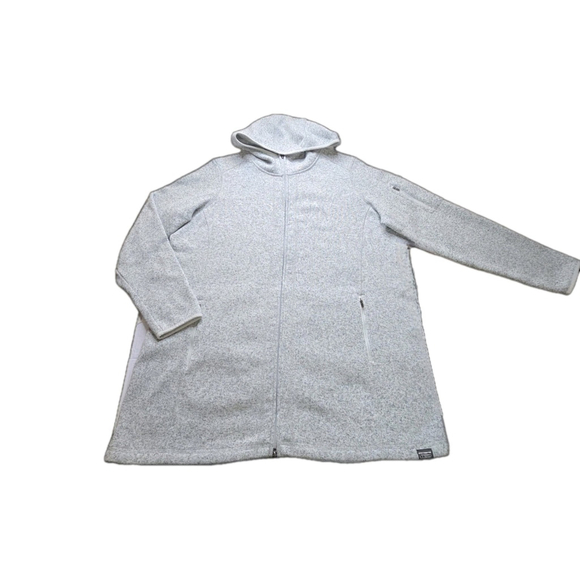 L.L.Bean Sweater Fleece Coat 1X Plus Gray Hooded Longline Jacket Zip Pockets - Picture 3 of 11